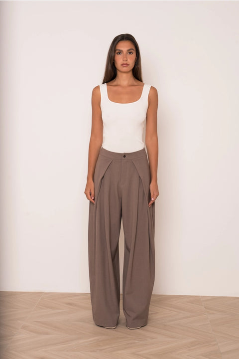 Nikki Wide-Leg High-Waist Trousers with Front Pleats