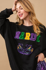 Mardi Gras Sequin Patch Pullover Sweatshirt-Dresses-Blue B-S-Urbanheer