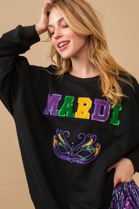 Mardi Gras Sequin Patch Pullover Sweatshirt-Dresses-Blue B-S-Urbanheer