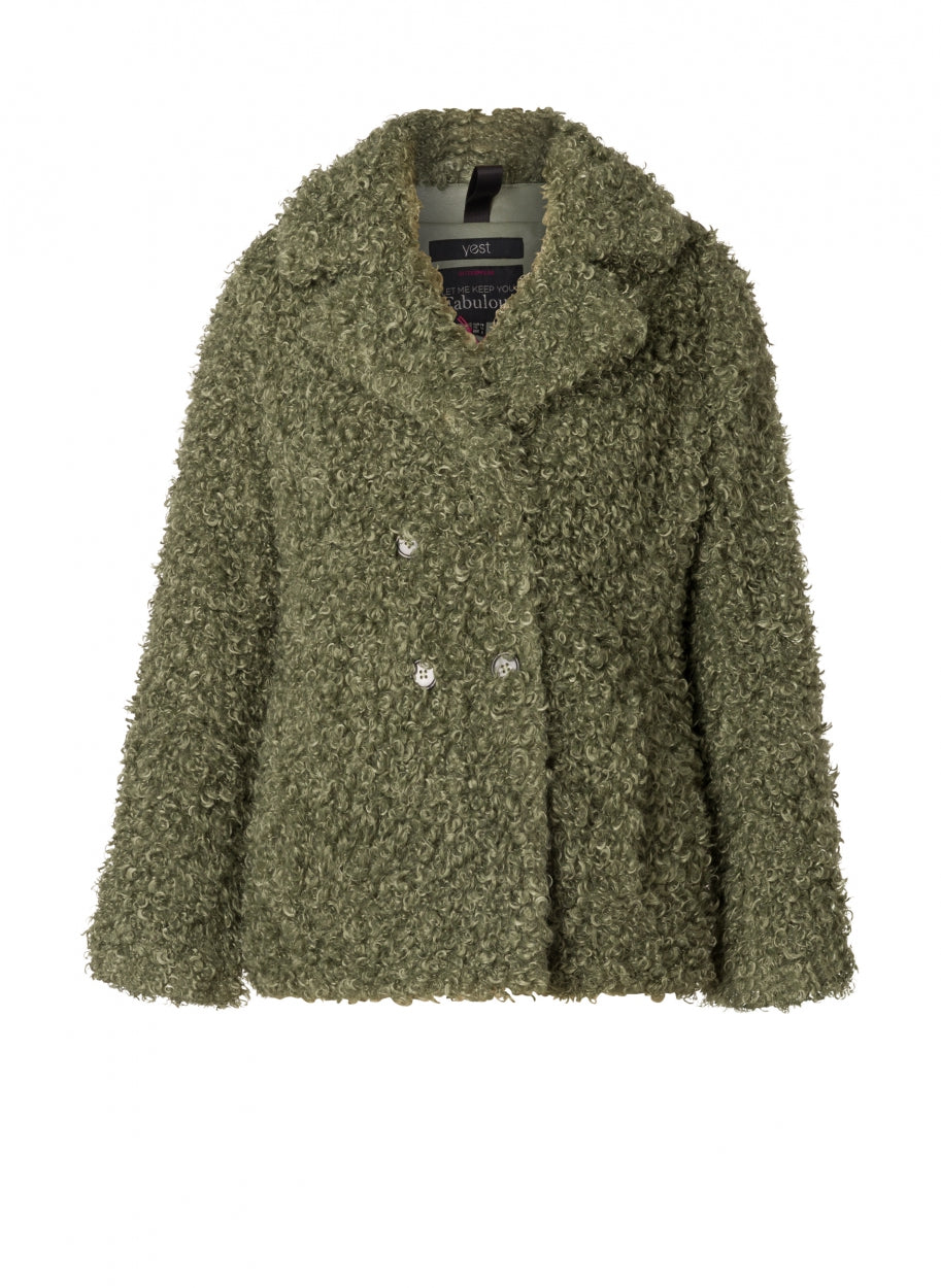 Green Faux Fur Jacket.-Clothing - Women-Yest-Grey Olive-2-Urbanheer