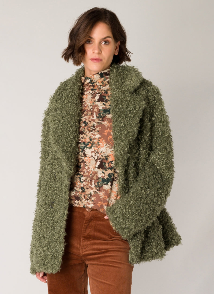 Green Faux Fur Jacket.-Clothing - Women-Yest-Grey Olive-2-Urbanheer