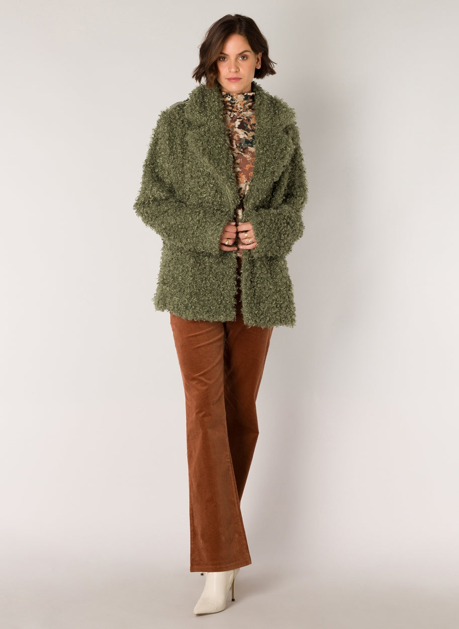 Green Faux Fur Jacket.-Clothing - Women-Yest-Grey Olive-2-Urbanheer