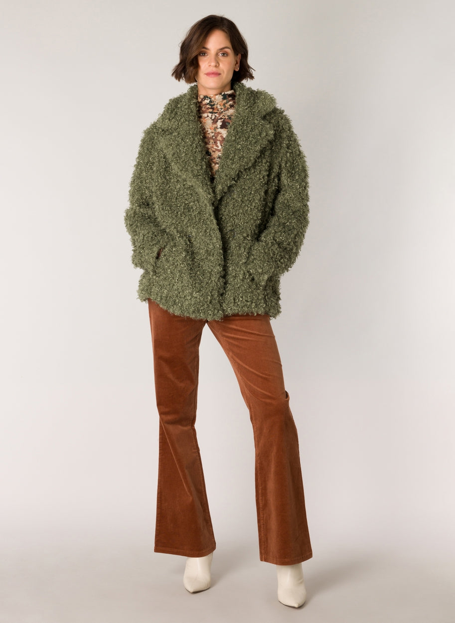 Green Faux Fur Jacket.-Clothing - Women-Yest-Grey Olive-2-Urbanheer