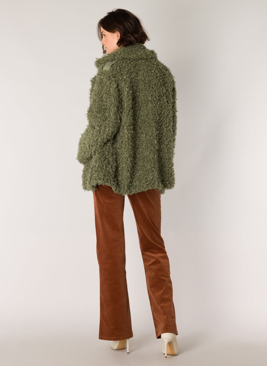 Green Faux Fur Jacket.-Clothing - Women-Yest-Grey Olive-2-Urbanheer