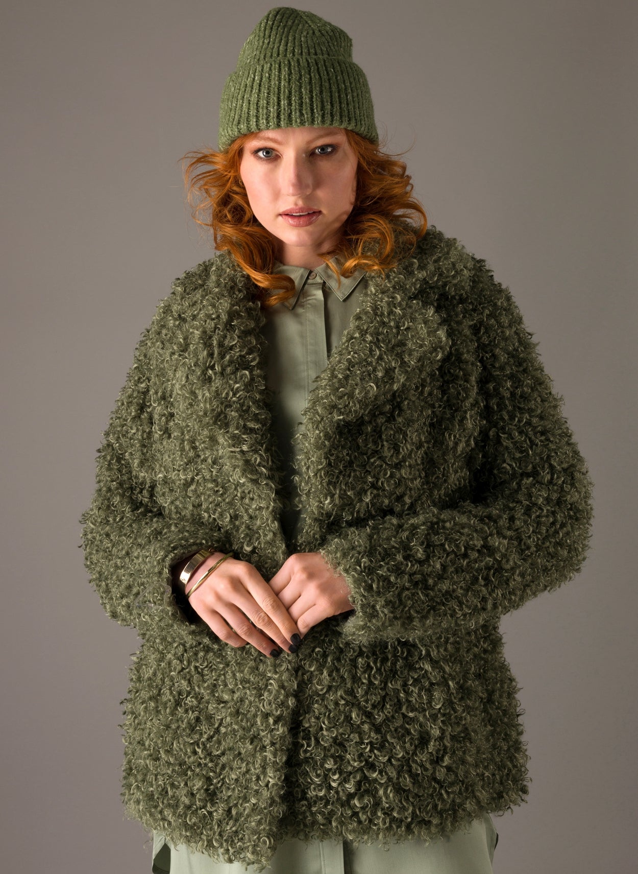Green Faux Fur Jacket.-Clothing - Women-Yest-Grey Olive-2-Urbanheer
