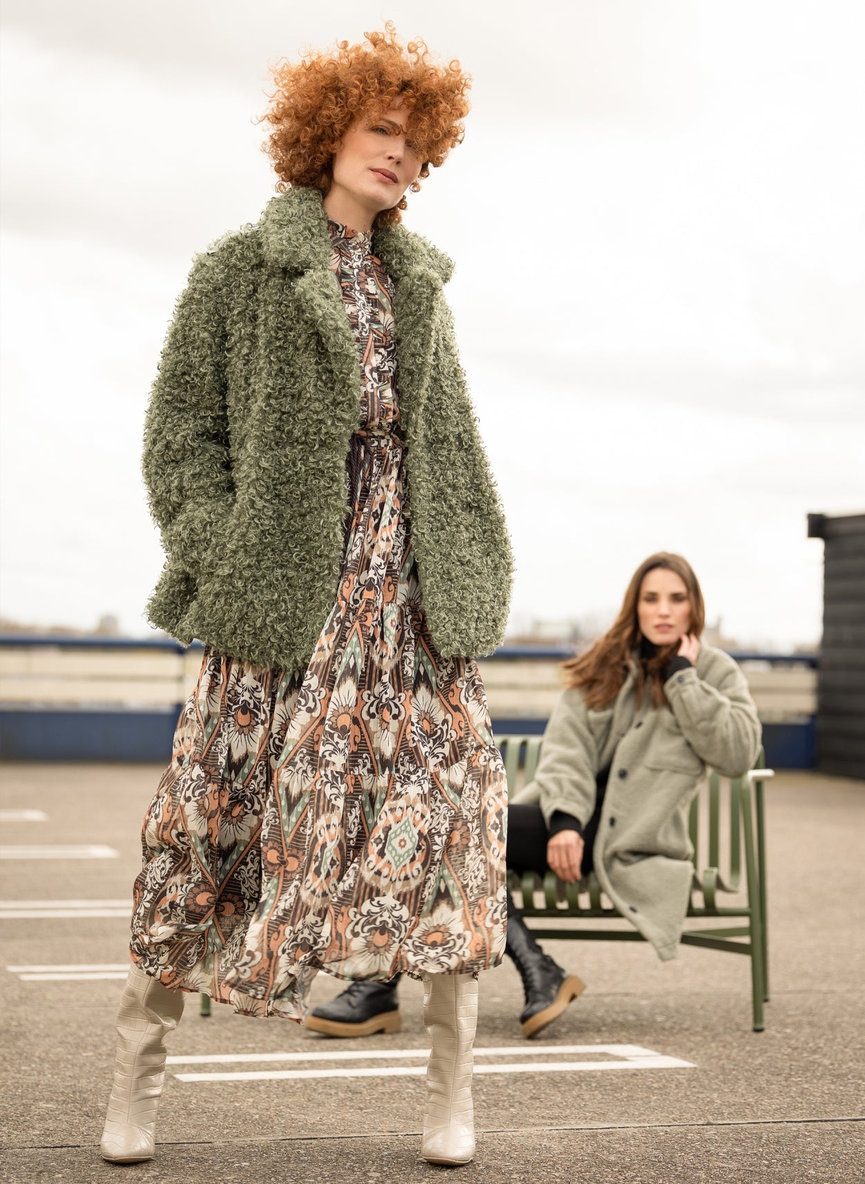 Green Faux Fur Jacket.-Clothing - Women-Yest-Grey Olive-2-Urbanheer