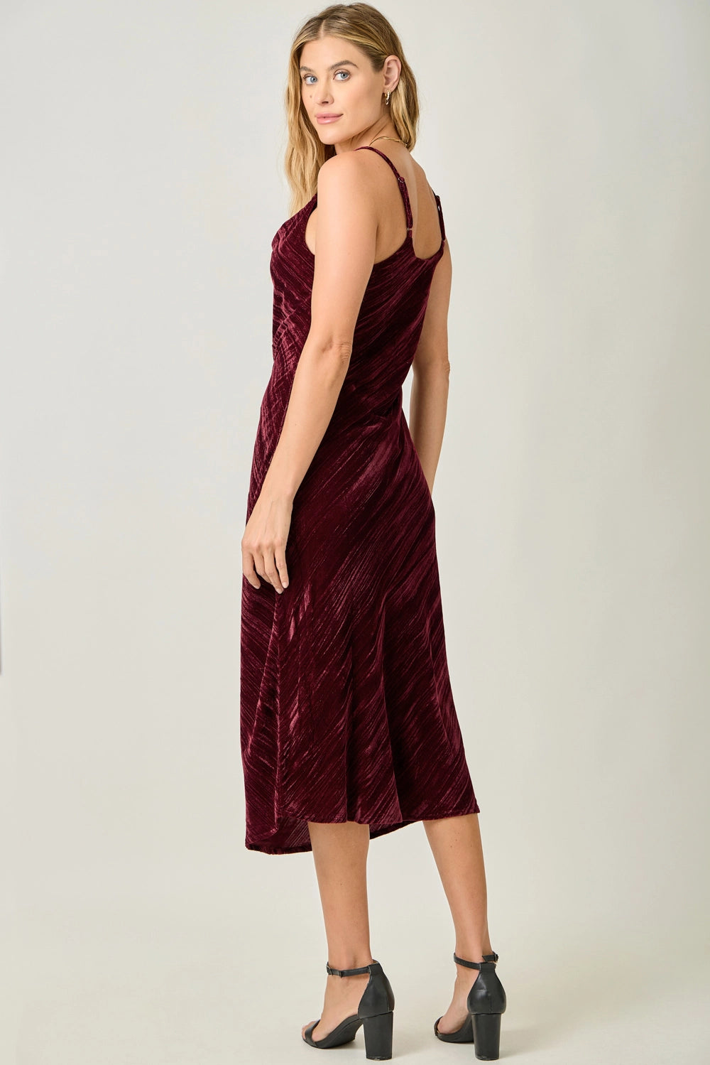 Cowl Neck Crinkle Velvet Slip Dress