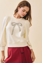 Front Crystal Embellished Bow Detail Sweatshirt