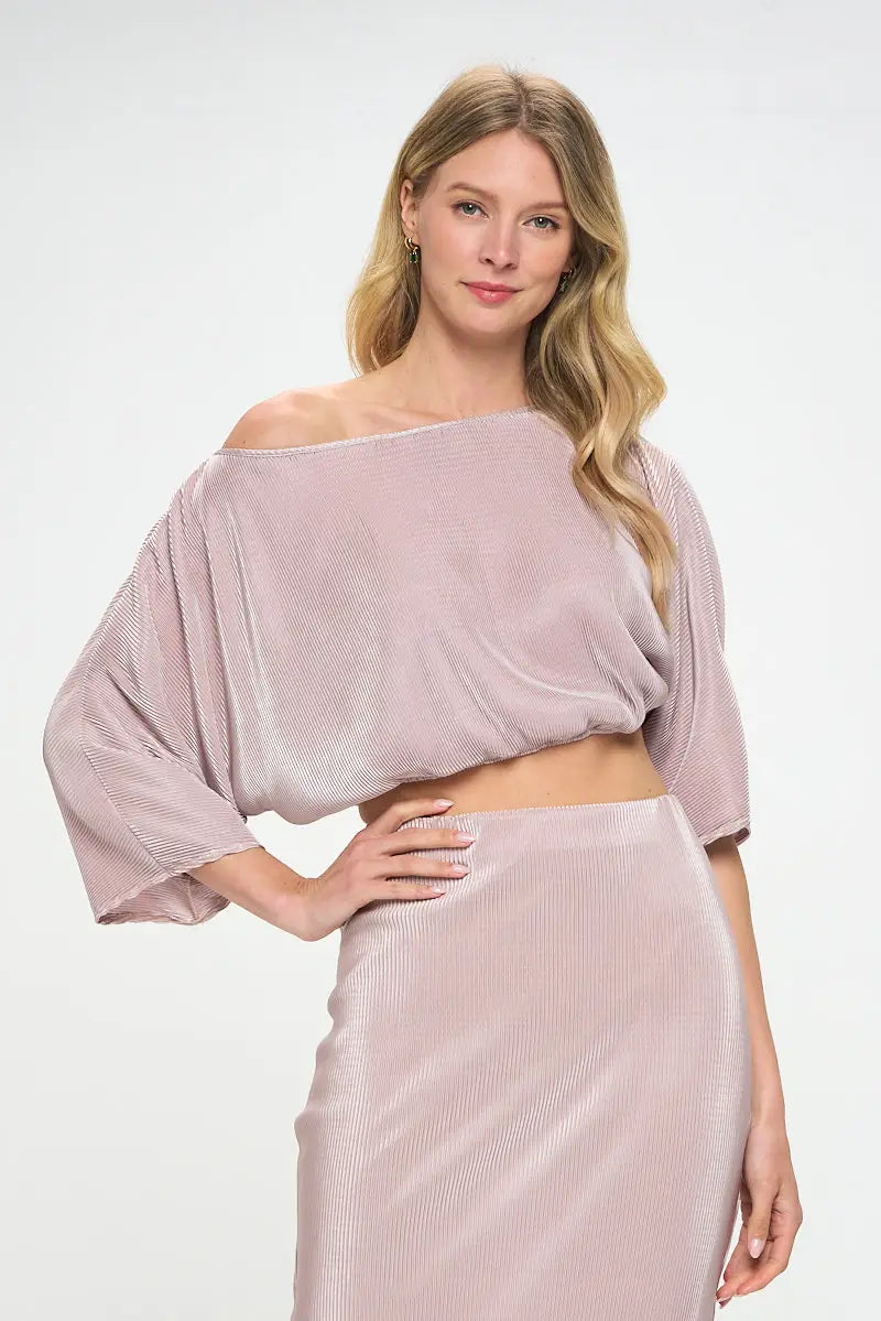 Vibrant Plisse Scoop Neck Crop Top-Renee C.-S-Urbanheer