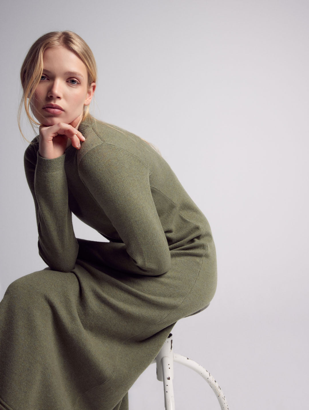 Zoe Cashmere Knitted Long Sleeve Dress Green-Clothing - Women-Leap Concept-Green-OS Fit-Urbanheer