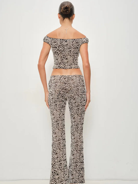 Kai Paisley Flocked Off Shoulder Top