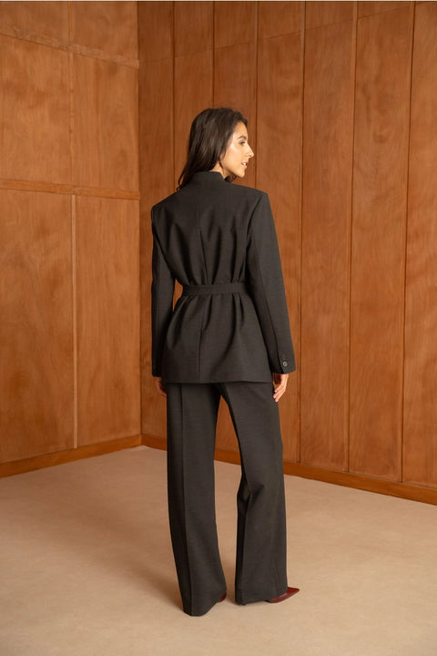 Diana Belted Double-Breasted Jacket with No Lapels