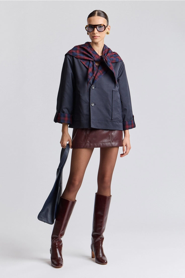 Reversible Scarf Trim Cotton Blend Jacket