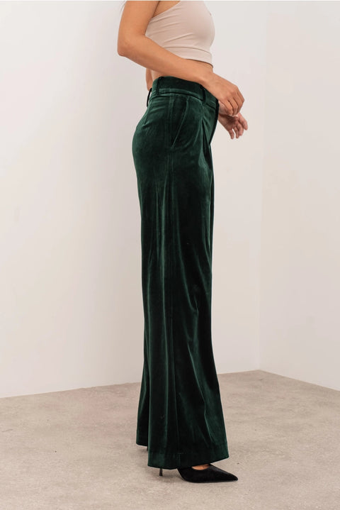 Wide Velvet Flowing Trousers with Double-Button Fastening