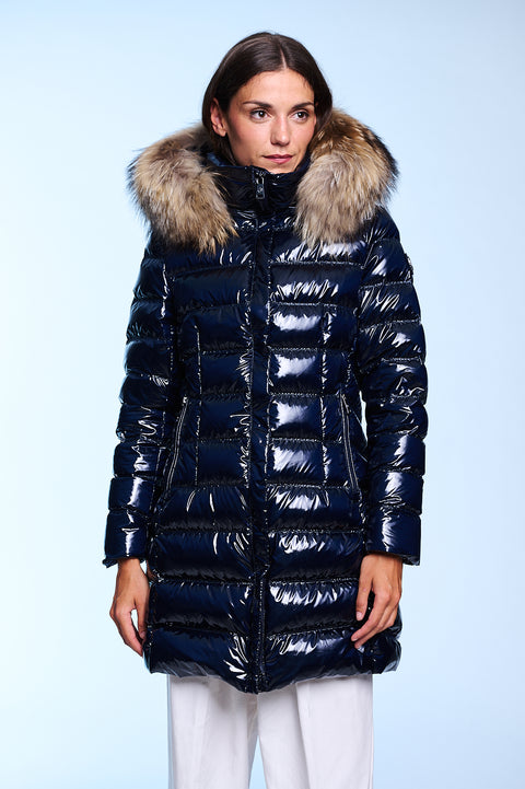 RACHEL slim fit long down jacket with detachable hood