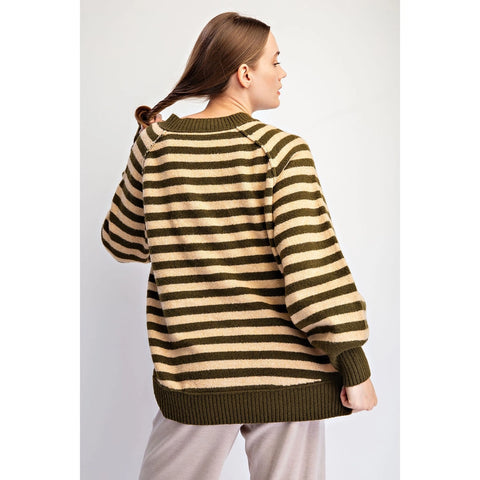 Striped Cozy Cashmere V-Neck Sweater