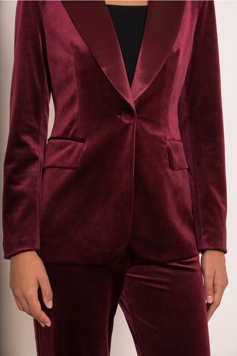 Velvet Fitted Velvet Tuxedo Blazer with Satin Lapel