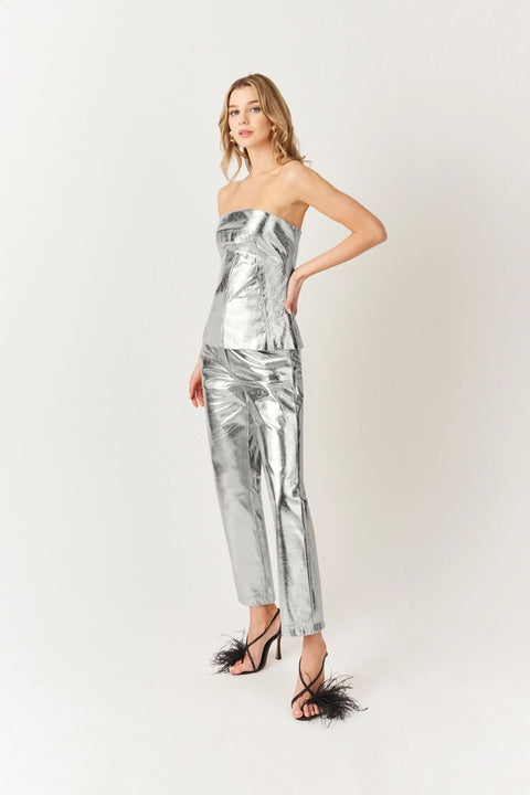 Johanna Faux Leather Metallic Bandeau Top-TOP-Amy Lynn-M-SILVER-Urbanheer