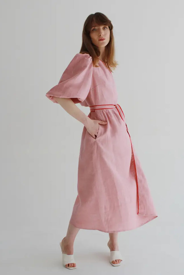 "Diana" Pink Linen Dress-Nich Linen-Urbanheer