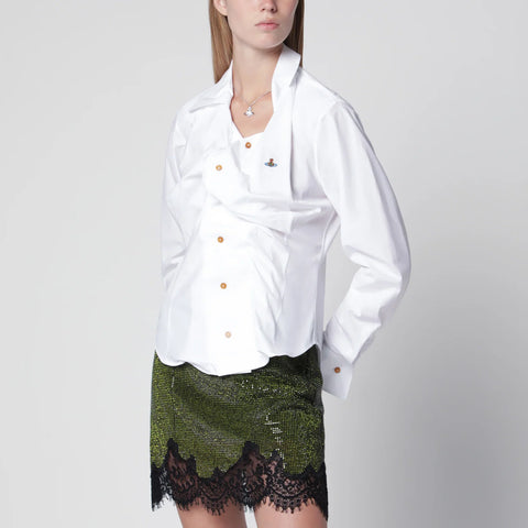Vivienne Westwood Drunken cotton poplin shirt with Orb embroidery, white