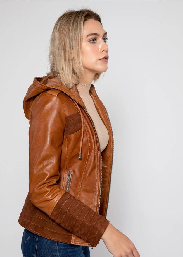 Arya Brown Suede Women Hooded Leather Jacket-Jacket-Fadcloset-XS-Urbanheer