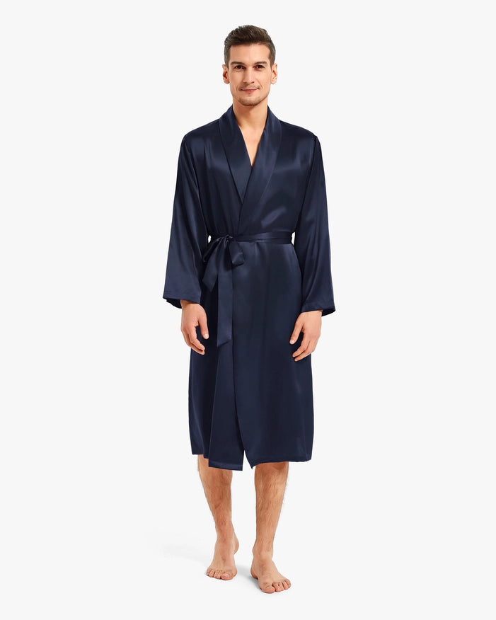 His & Hers Silk Smooth Robes Navy Blue-Pajamas-MommeSilk-XS-Men's-Urbanheer