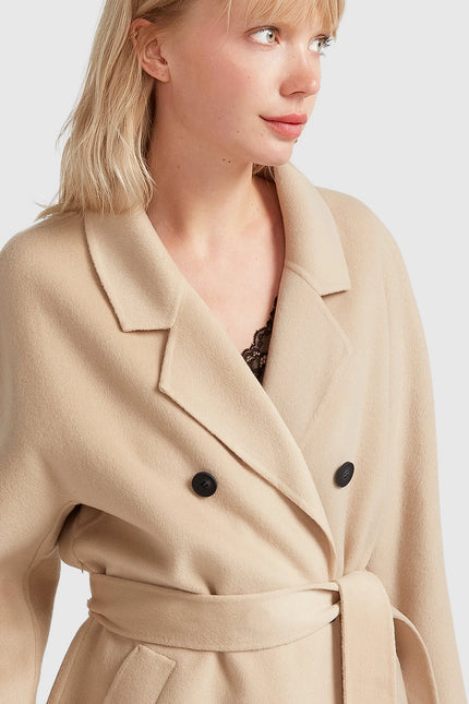 Boss Girl Double-Breasted Lined Wool Coat - Pale Oat
