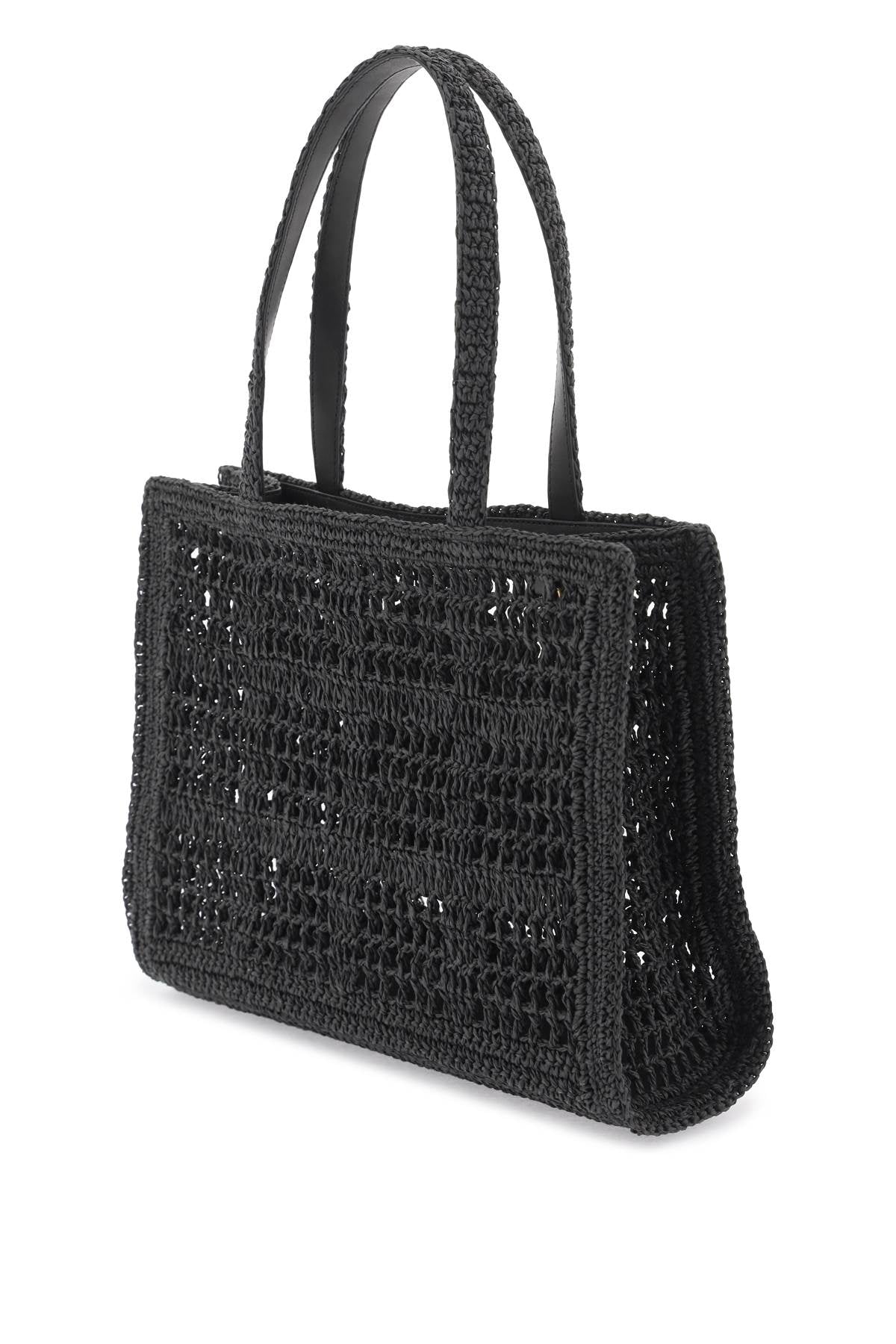 Tory Burch Ella Crochet Raffia Tote Bag In Black-Bag-TORY BURCH-os-Urbanheer