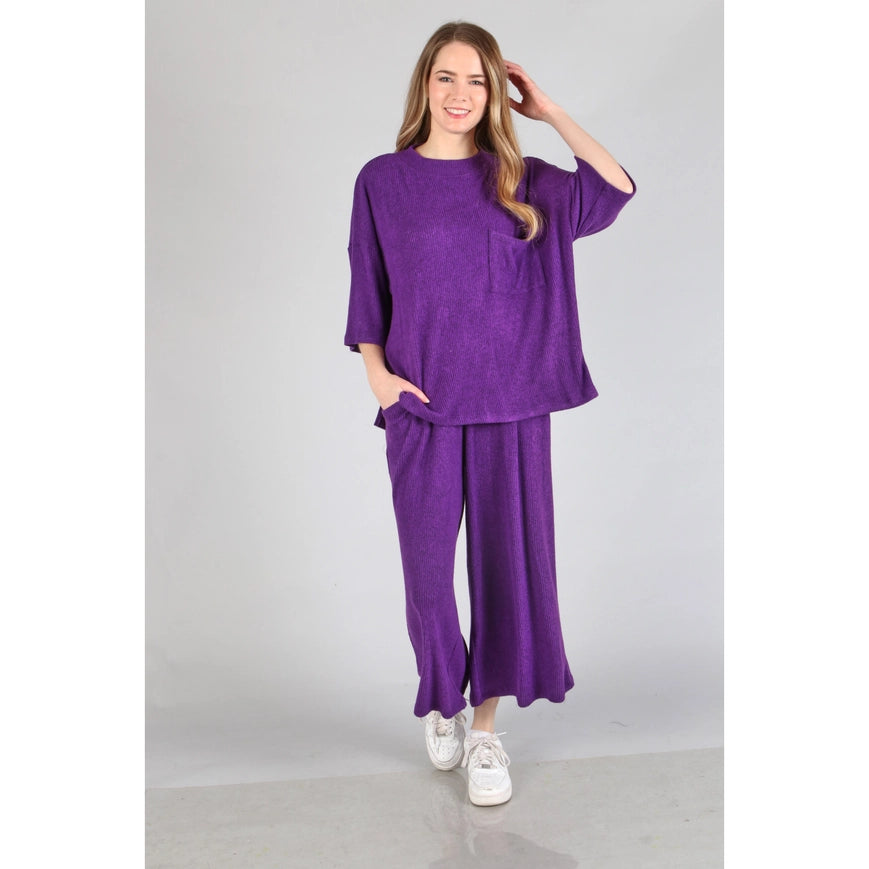 Plus - Brushed Wide Leg Pants Purple-Pants-Peace Love Line-1XL-Urbanheer