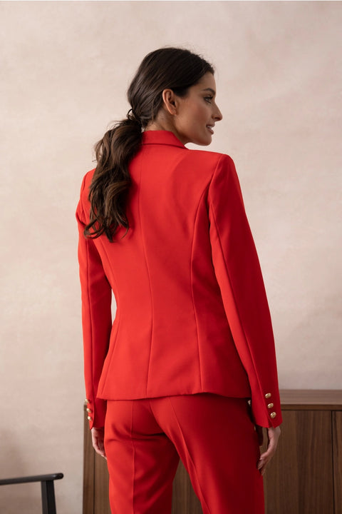 Timeless Fitted Double-Breasted Suit Jacket with Gold Buttons Red
