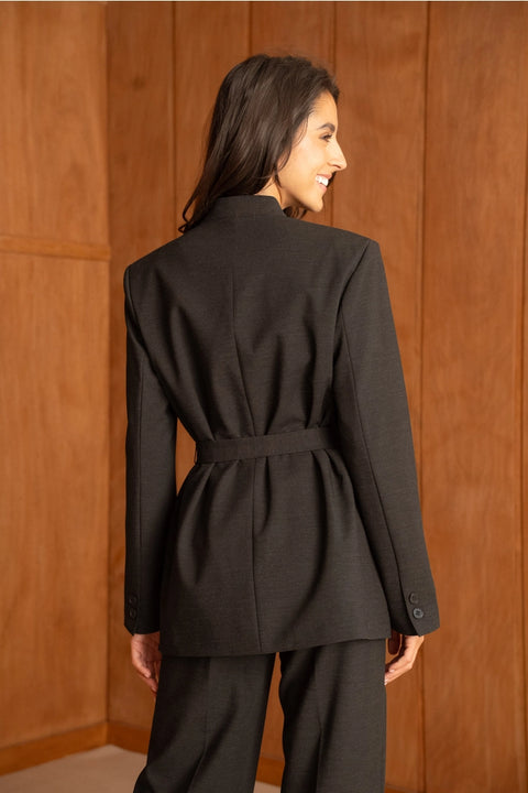 Diana Belted Double-Breasted Jacket with No Lapels