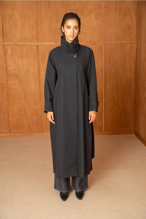 Utility Oversized Long Belted Trench with Stand-Up Collar
