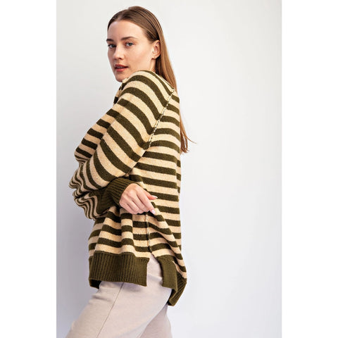 Striped Cozy Cashmere V-Neck Sweater