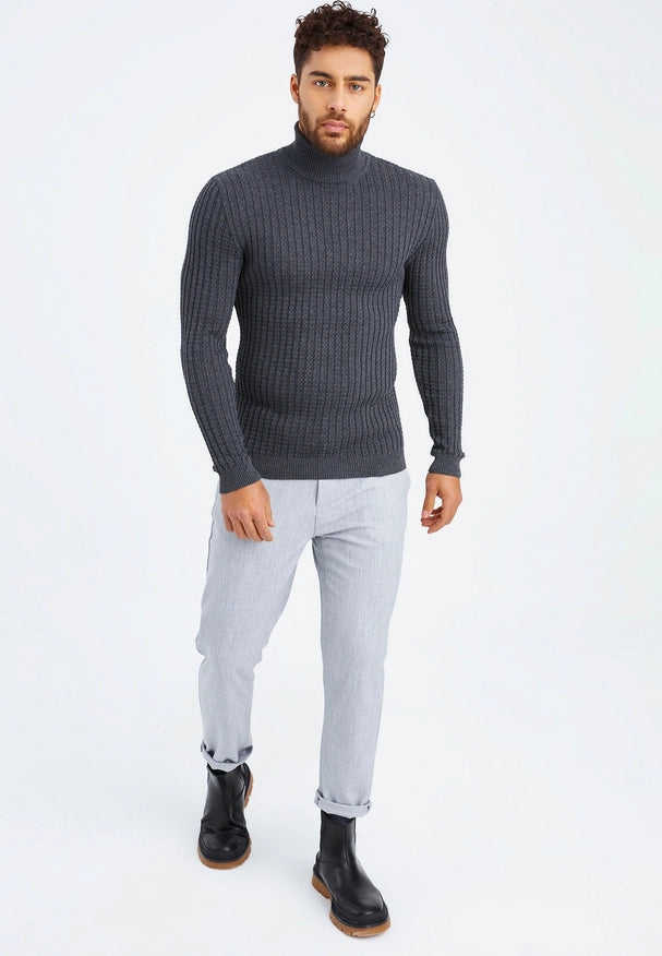 Men'S Knitted Fine Knit Turtleneck Pullover Anthracite-SWEATER-Leif Nelson GmbH-XXL-Urbanheer