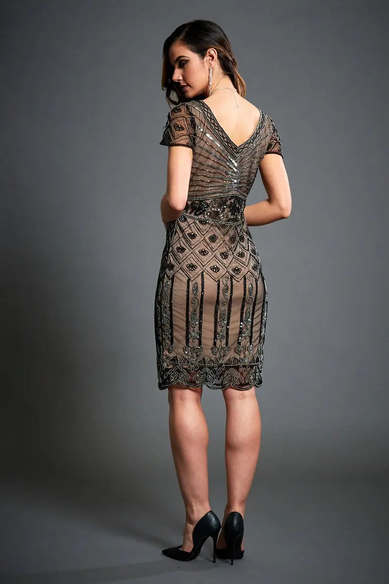 Sandra Midi Flapper Party Dress-Jywal London-S-Urbanheer