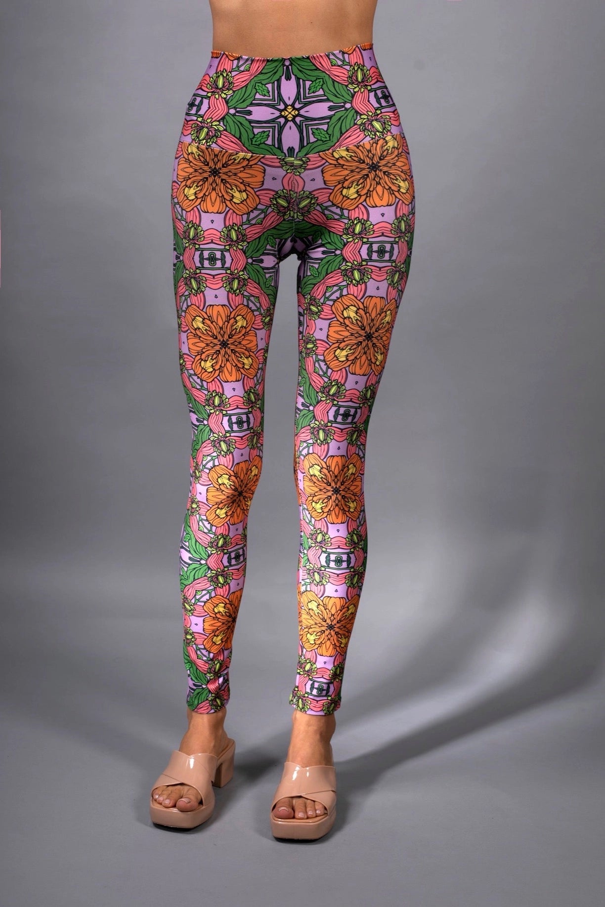 Exotic Floral Orange Pink Hig Waisted Trousers- Who-Nuvula-XS-Urbanheer