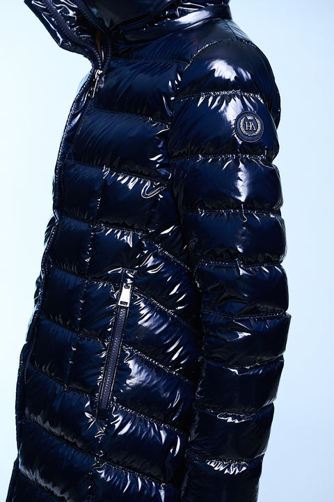 RACHEL slim fit long down jacket with detachable hood