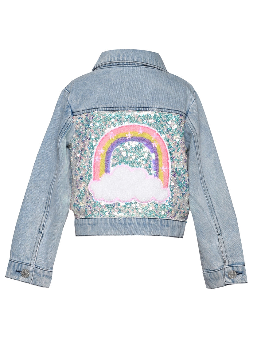 Denim and Sequin Jacket w/ Patch Trims