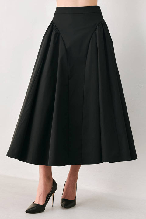 A Solid Woven Midi Skirt - Black