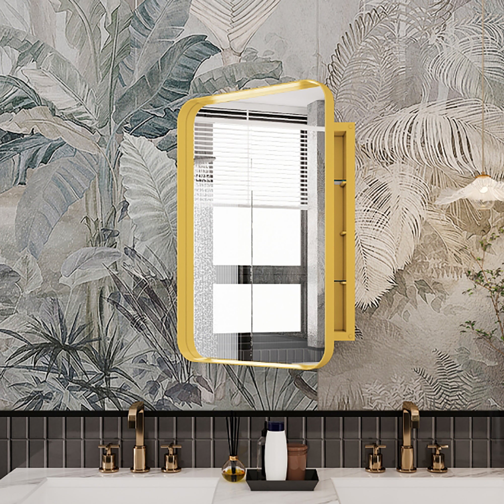 16x24 Inch Recessed Metal Framed Medicine Cabinet with Mirror and Adjustable Shelves Wall Mirror-UH Decor-Default-Urbanheer