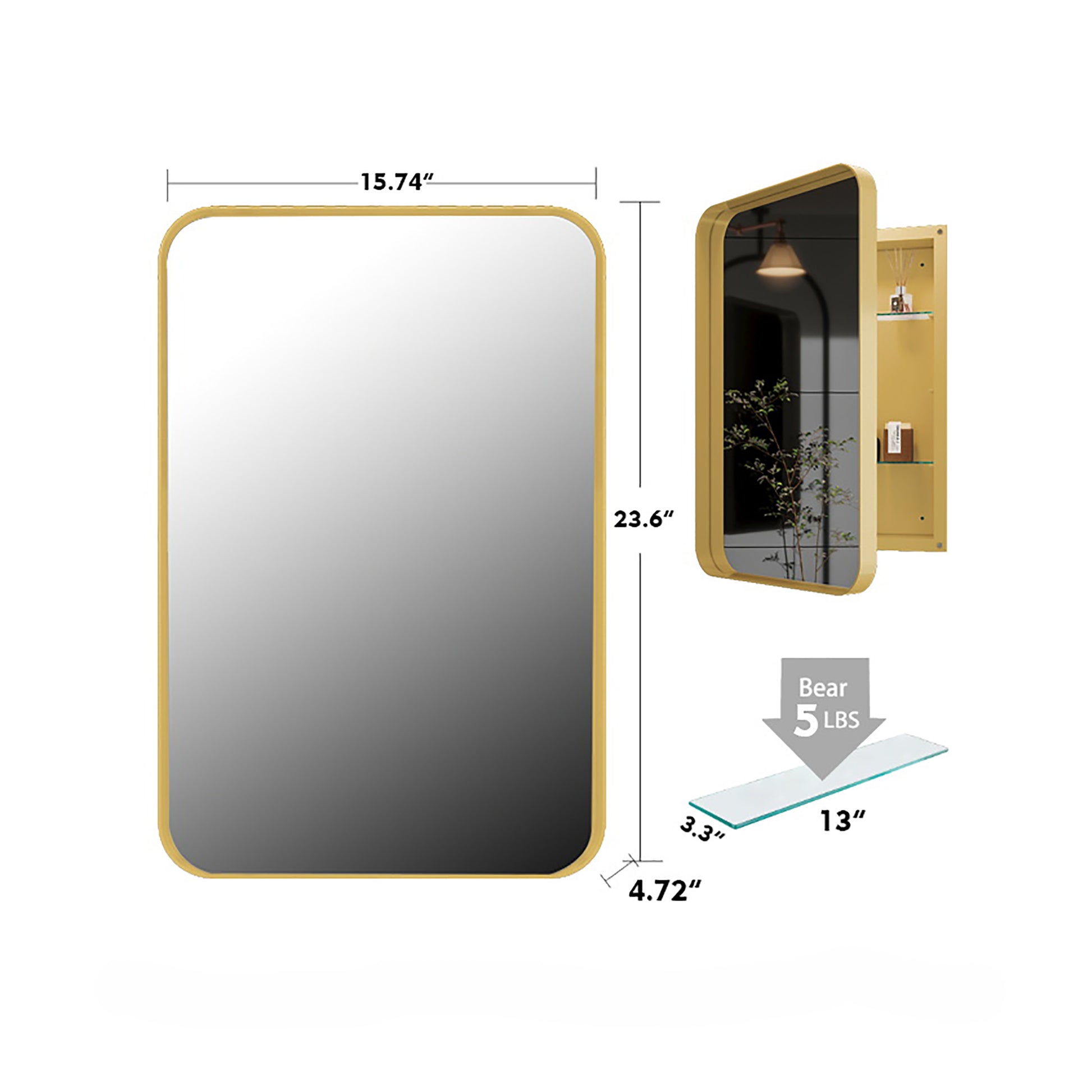 16x24 Inch Recessed Metal Framed Medicine Cabinet with Mirror and Adjustable Shelves Wall Mirror-UH Decor-Default-Urbanheer