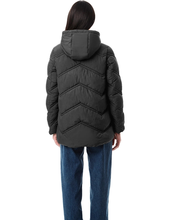 Chevron Quilt Hooded Puffer Black-Hooded Puffer-Bernardo-XS-Urbanheer