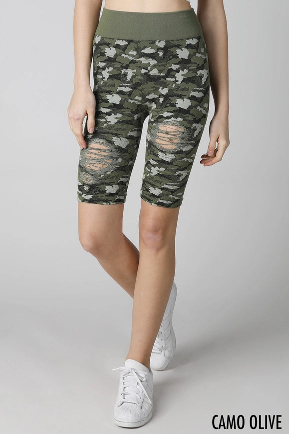 Camo Biker Shorts-Shorts-NIKIBIKI-Camo Olive-Urbanheer