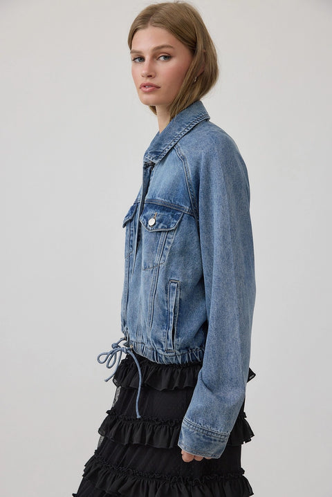 Soft Washed Denim Drawstring Jacket