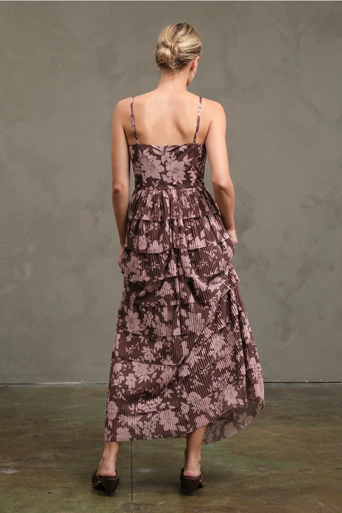 Flower Mesh Printed Tier Dress