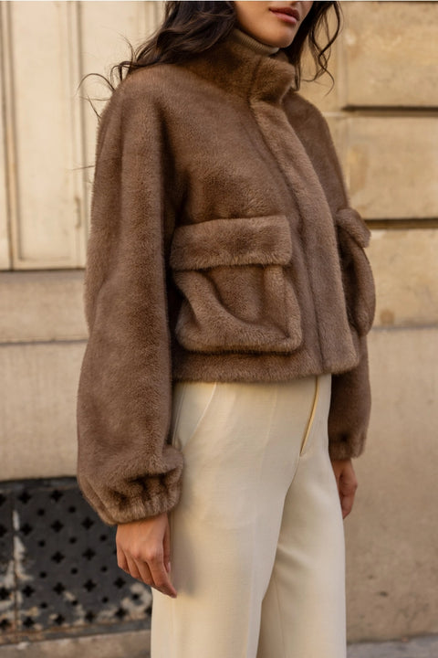 Synthetic Fur Jacket with Patch Pockets