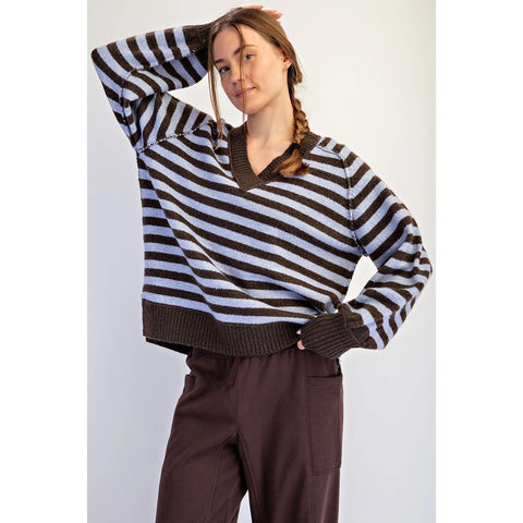 Striped Cozy Cashmere V-Neck Sweater