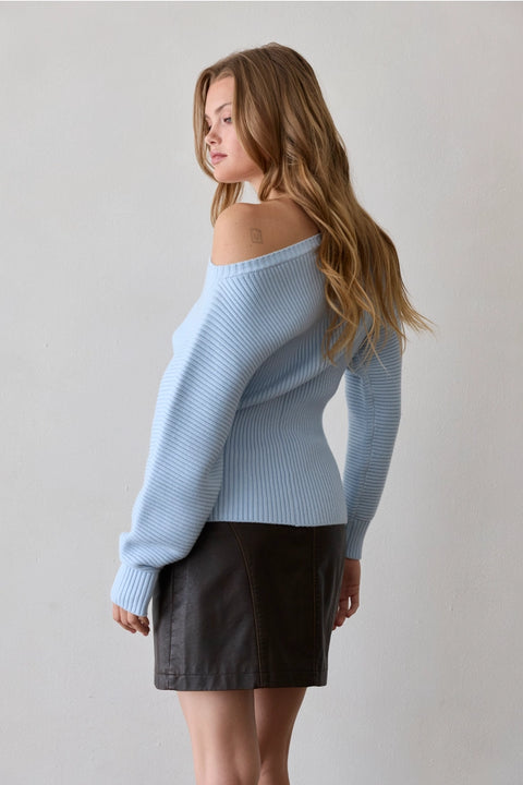 Maggy One Shoulder Fitted Dolman Sleeve Sweater Top