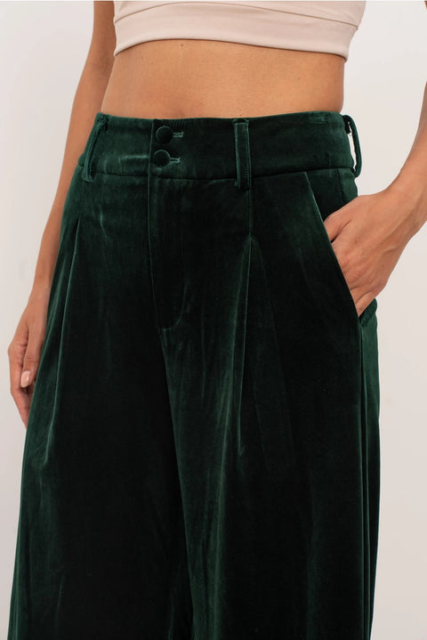 Wide Velvet Flowing Trousers with Double-Button Fastening