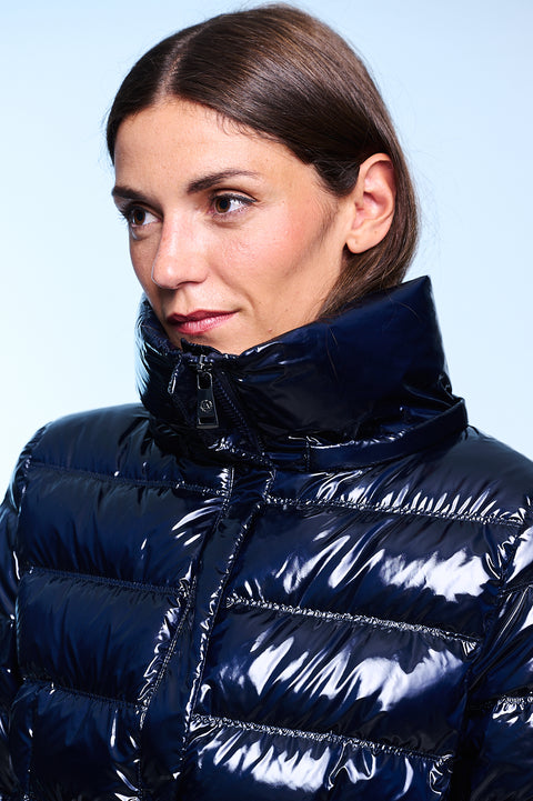 RACHEL slim fit long down jacket with detachable hood